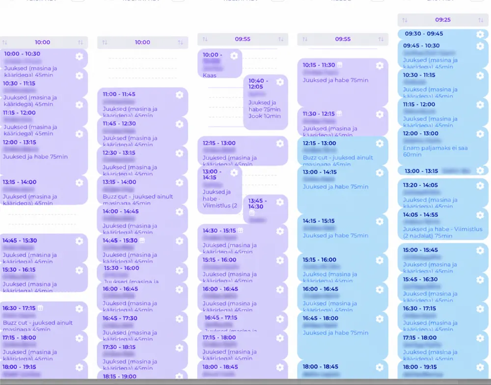 A week of barbershop appointments with unusable gaps between bookings